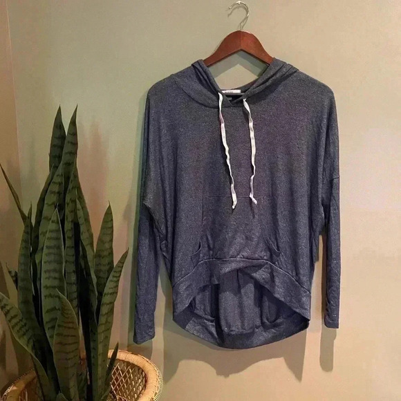 ACEMI DROP SHOULDER HOODIE HIGH LOW BLUE - Picture 1 of 4